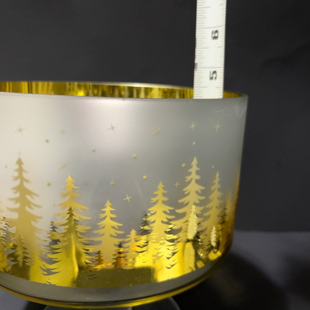 Trifle Bowl Christmas Gold Frosted Glass Pine Tree Forest Holiday Centerpiece 7" - Picture 14 of 16